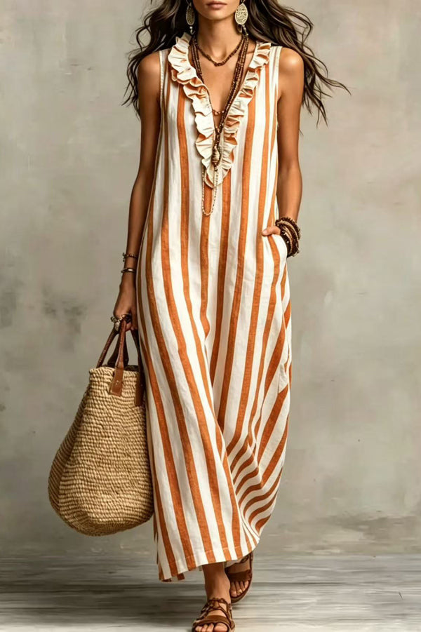 Vega · Vestido midi rayas volantes — vista 6