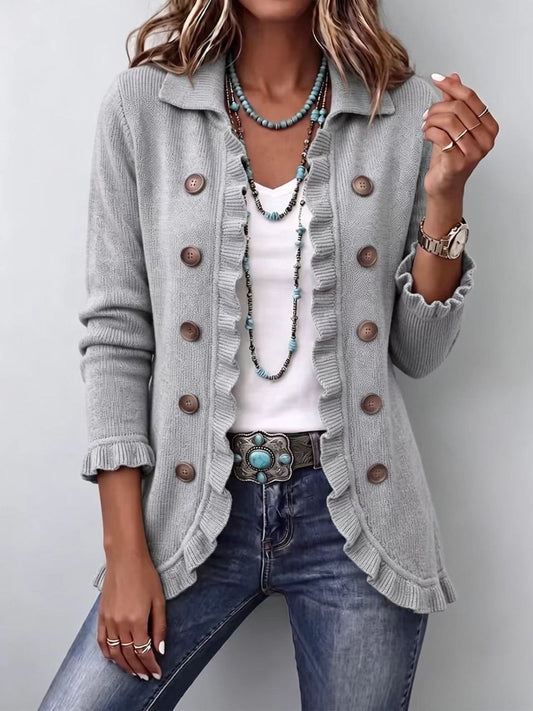 Teodora | Chaqueta de Canalé Gris Jaspeado con Rouches