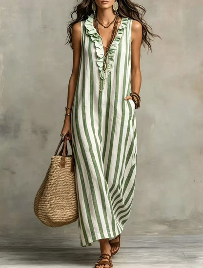 Vega · Vestido midi rayas volantes — vista 3