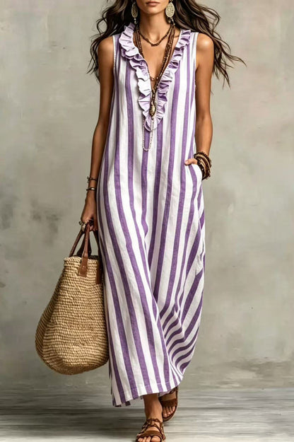 Vega · Vestido midi rayas volantes — vista 4