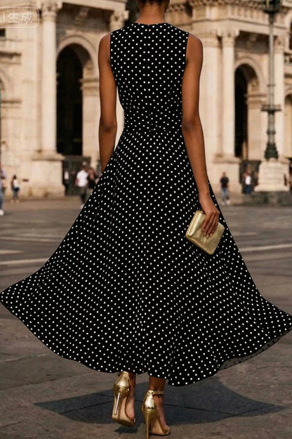 Estrella · Vestido maxi lunares plisado — vista 6