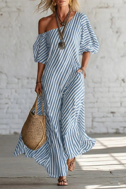 Luna · Vestido maxi rayas manga globo — Nola Bellari