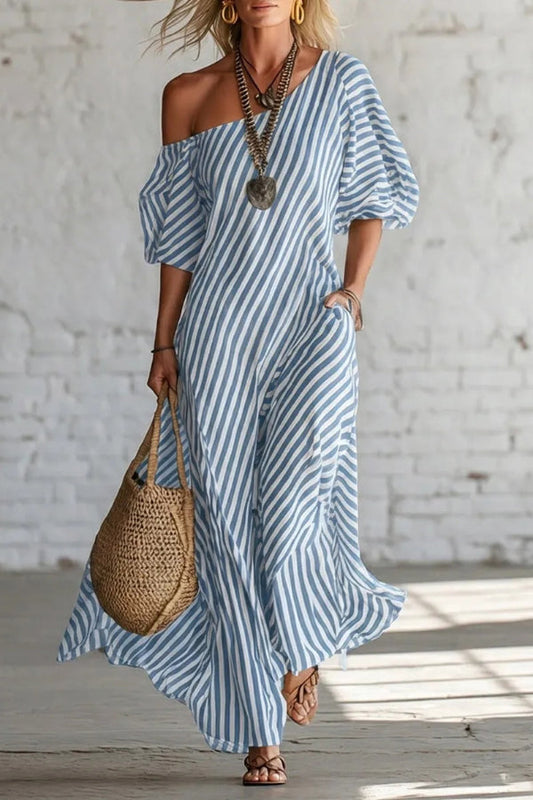 Luna · Vestido maxi rayas manga globo — Nola Bellari