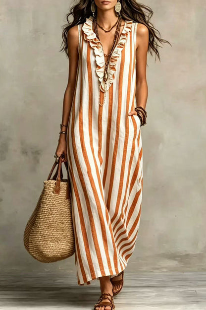 Vega · Vestido midi rayas volantes — vista 6