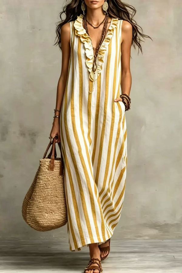 Vega · Vestido midi rayas volantes — vista 5