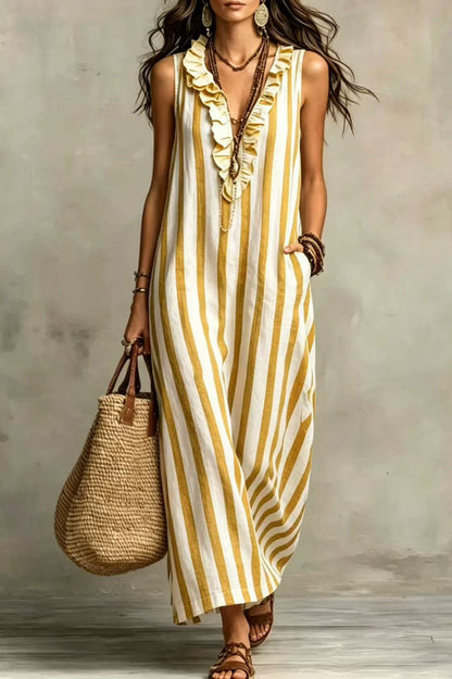 Vega · Vestido midi rayas volantes — vista 5
