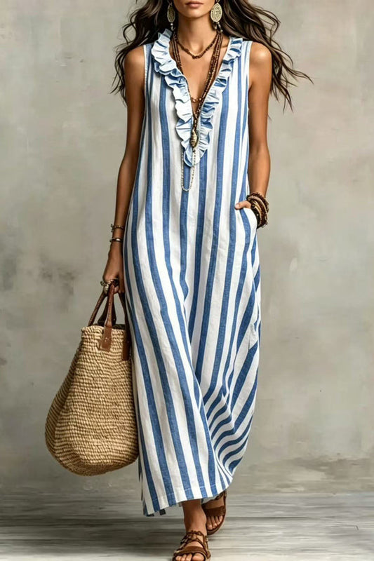 Vega · Vestido midi rayas volantes — vista 2