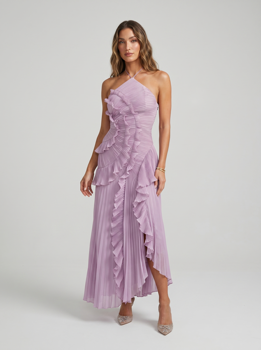 Ariadna · Vestido largo plisado con volantes — Nola Bellari
