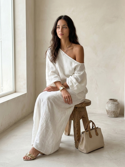 Candela · Vestido largo de lino — Nola Bellari