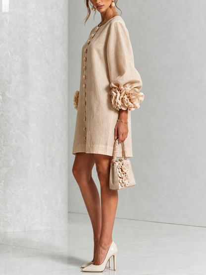 Carlotta · Vestido mini con puños de flor beige — vista 2