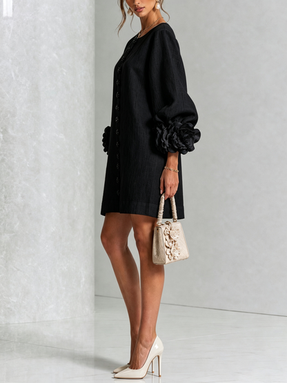 Renata · Vestido mini con puños de flor negro — vista 2