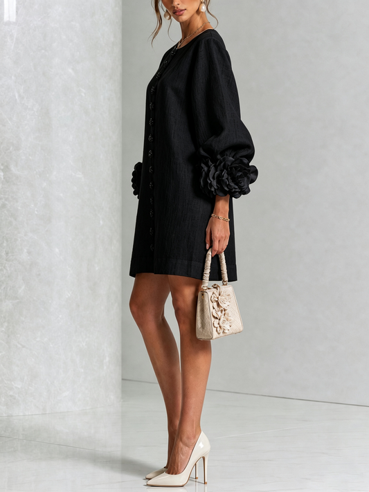 Renata · Vestido mini con puños de flor negro — vista 2