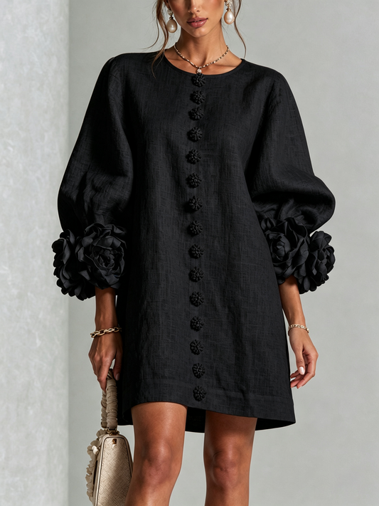 Renata · Vestido mini con puños de flor negro — Nola Bellari