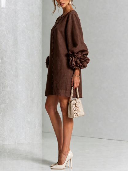 Viola · Vestido mini con puños de flor chocolate — vista 2