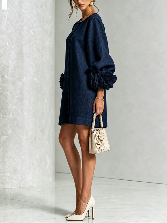 Eleonora · Vestido mini con puños de flor azul marino — vista 2