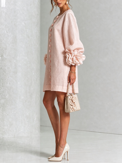 Aurora · Vestido mini con puños de flor rosa — vista 2