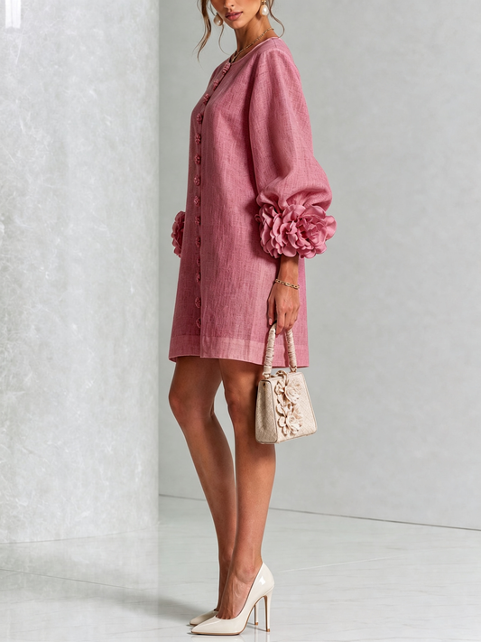 Alba · Vestido mini con puños de flor rosa empolvado — vista 2