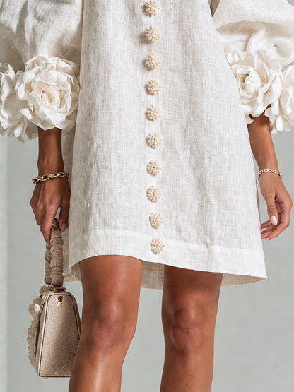 Ludovica · Vestido mini con puños de flor blanco — vista 6