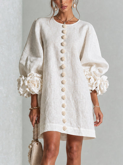 Ludovica · Vestido mini con puños de flor blanco — Nola Bellari