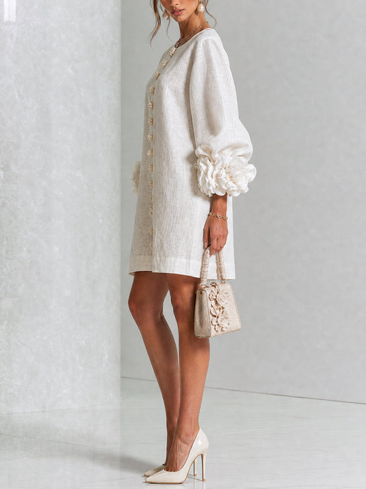 Ludovica · Vestido mini con puños de flor blanco — vista 2