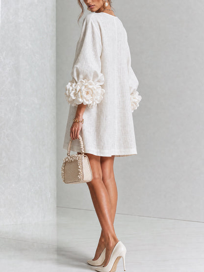 Ludovica · Vestido mini con puños de flor blanco — vista 3