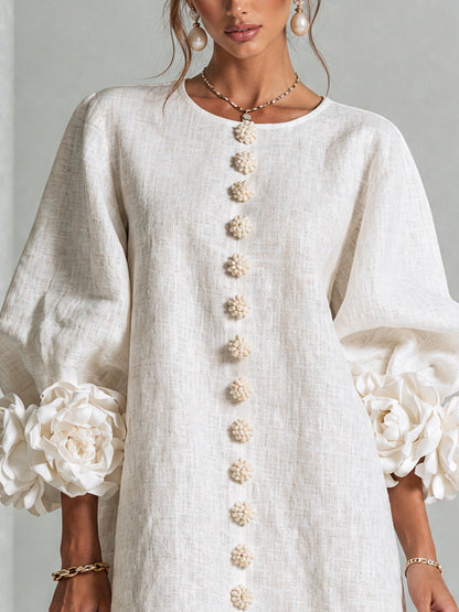 Ludovica · Vestido mini con puños de flor blanco — vista 5