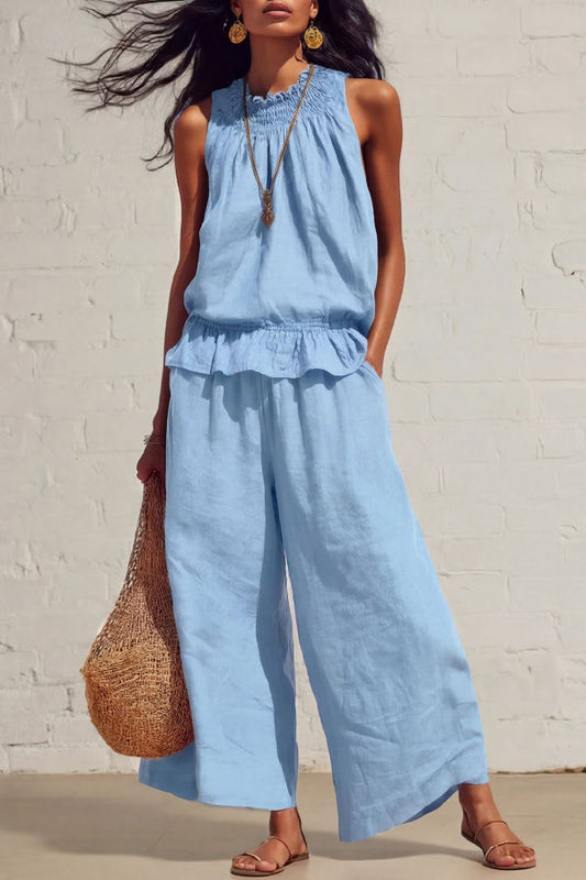 Adela · Conjunto lino top volante y pantalón — Nola Bellari