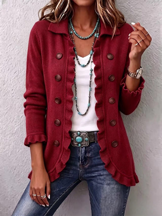 Marta | Chaqueta de Canalé Rojo Rubí con Rouches