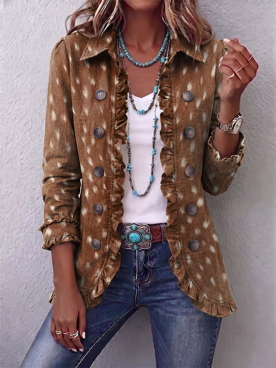 Elena | Chaqueta Bohemia Estampado Animal Marrón con Rouches