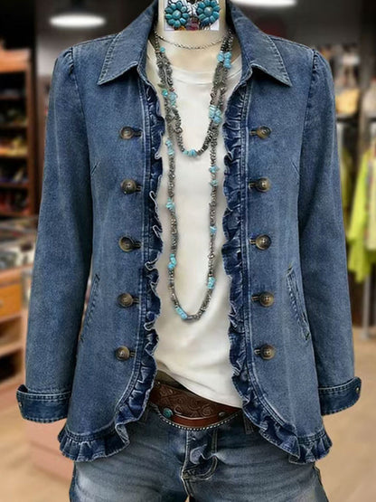 Federica | Chaqueta Azul Medio con Rouches