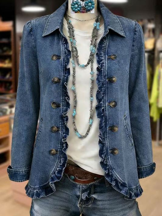 Federica | Chaqueta Azul Medio con Rouches