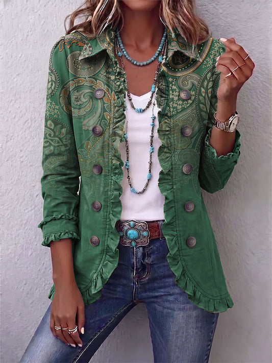 Costanza | Chaqueta Bohemia Paisley Verde con Rouches