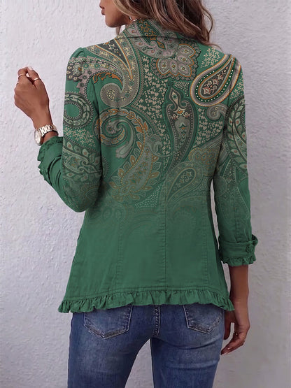 Costanza | Chaqueta Bohemia Paisley Verde con Rouches