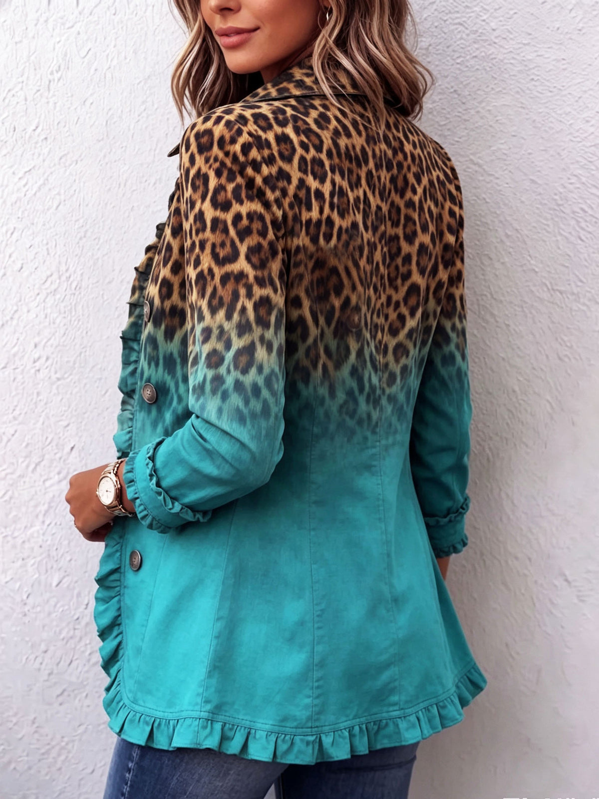 Bice | Blazer de Leopardo Degradado Turquesa