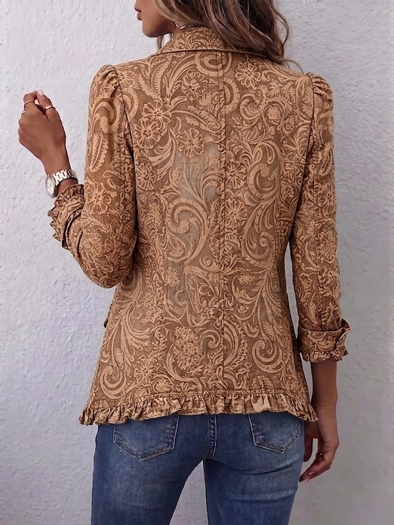 Noemi | Chaqueta Bohemia Floral Vintage Marrón con Rouches