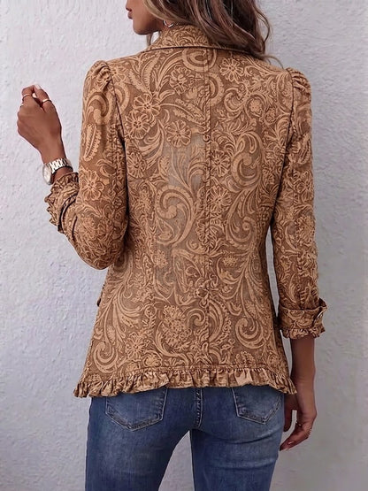 Noemi | Chaqueta Bohemia Floral Vintage Marrón con Rouches