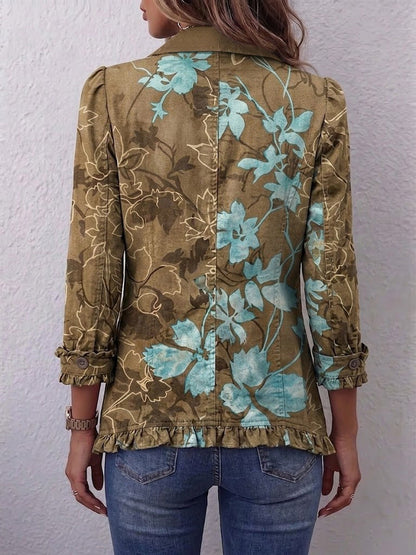 Bianca | Chaqueta Bohemia Floral Vintage Difuminada con Rouches