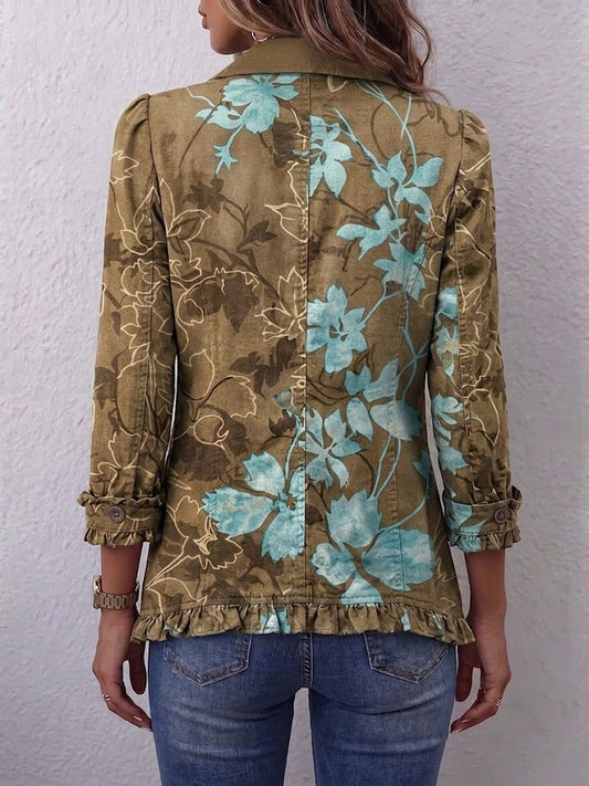 Bianca | Chaqueta Bohemia Floral Vintage Difuminada con Rouches