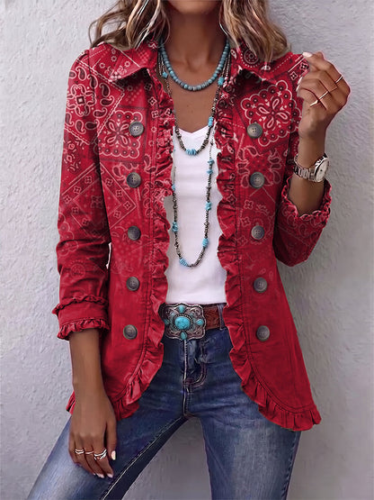 Gaia | Chaqueta Paisley Difuminado Roja con Rouches