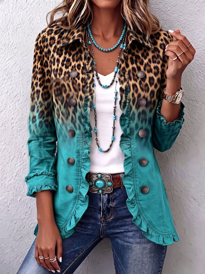 Bice | Blazer de Leopardo Degradado Turquesa