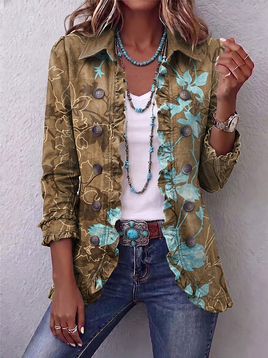 Bianca | Chaqueta Bohemia Floral Vintage Difuminada con Rouches