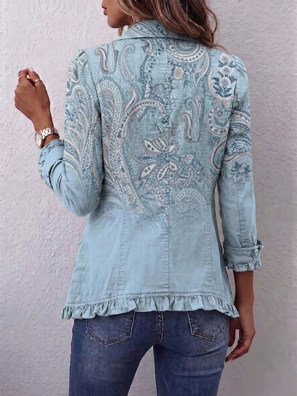 Emilia | Chaqueta Paisley Vintage Azul Cielo con Rouches