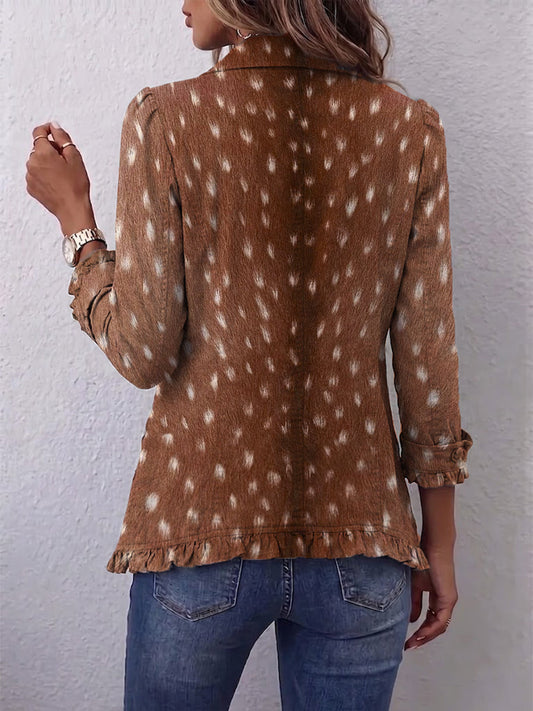 Elena | Chaqueta Bohemia Estampado Animal Marrón con Rouches