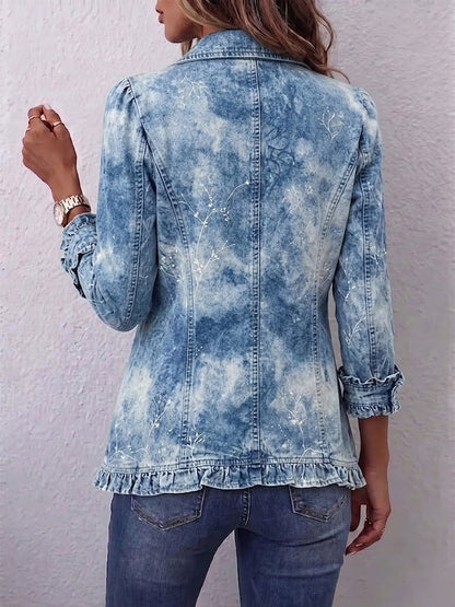 Ginevra | Chaqueta Bohemia Botánica Vintage Difuminada Azul con Rouches