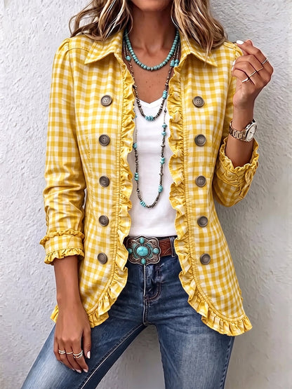 Giulia | Chaqueta de Cuadros Vichy con Rouches y Botones