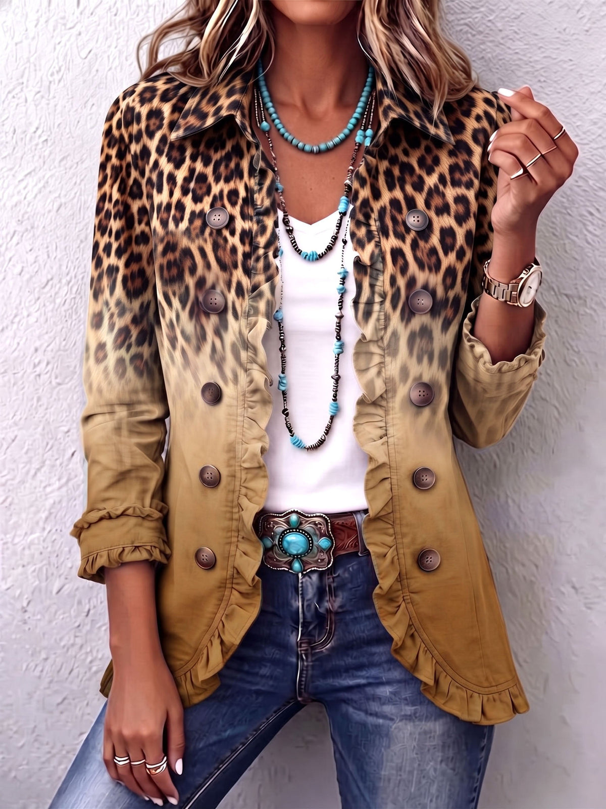 Bice | Blazer de Leopardo Degradado Turquesa