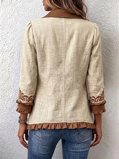 Ottavia | Chaqueta Bohemia Floral Vintage Camel y Marrón con Rouches
