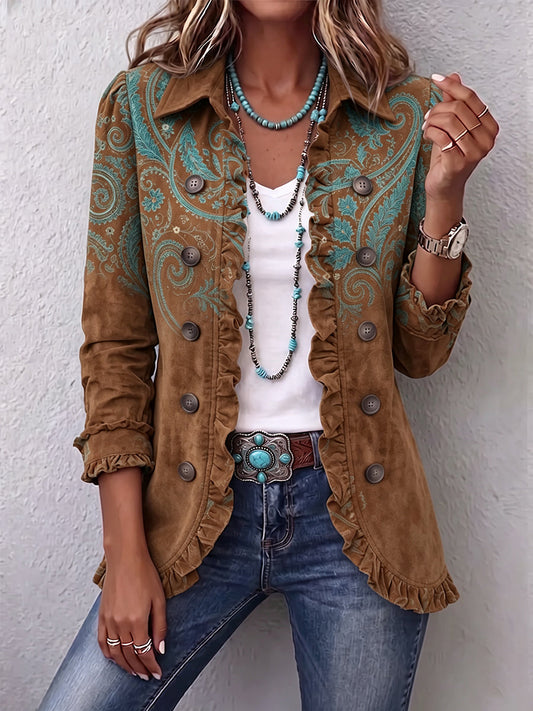 Severina | Chaqueta Paisley Marrón con Rouches