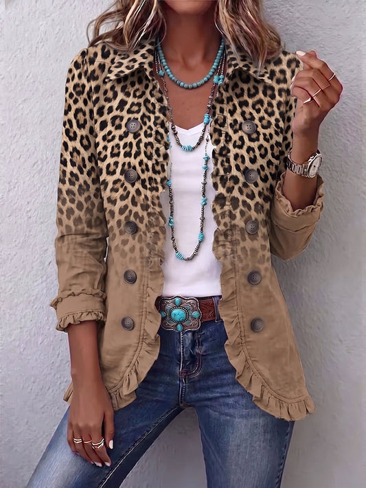 Corinna | Chaqueta de Leopardo Vintage Degradado Camel con Rouches