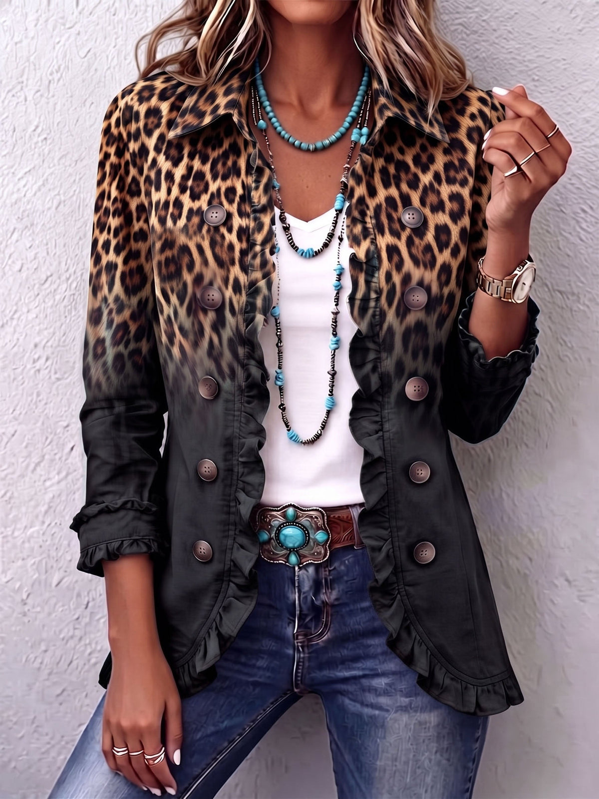Valentina | Blazer de Leopardo Degradado Antracita
